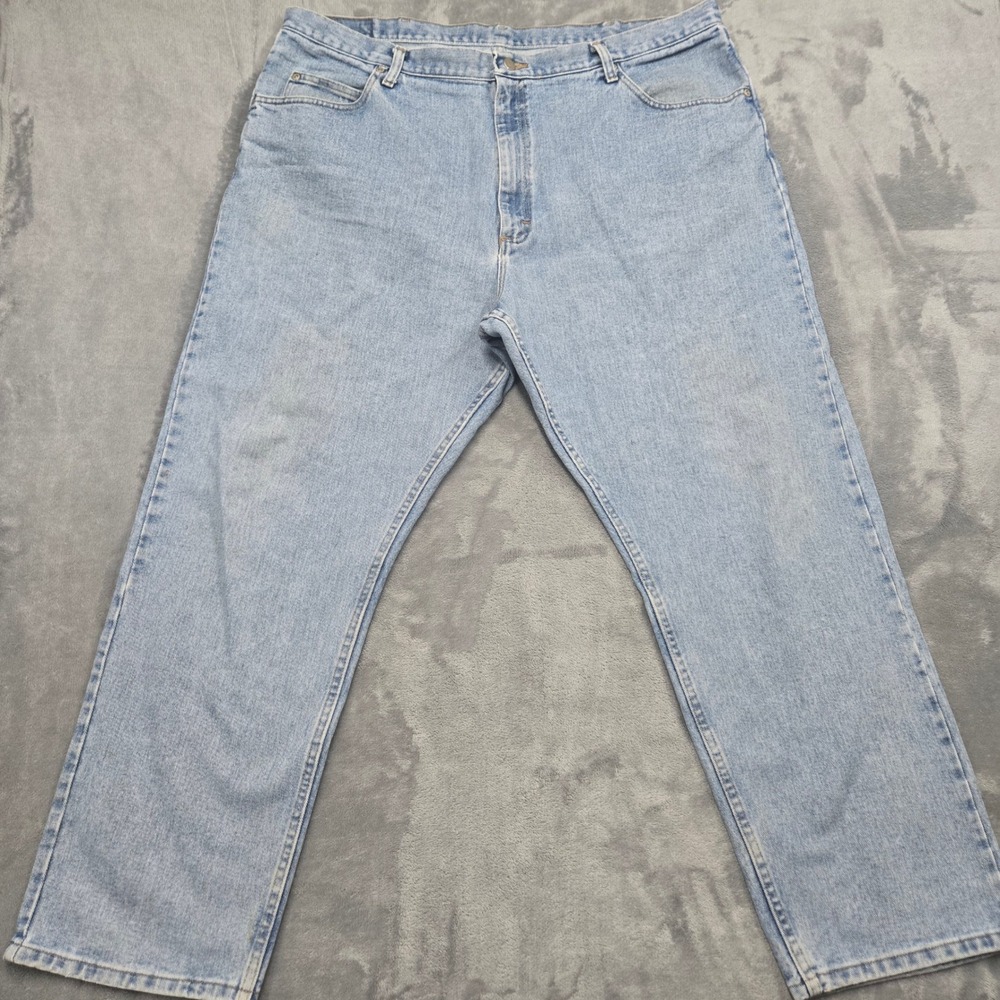 Wrangler Authentic Jeans Mens 42x30 Light Wash Straight Leg Denim Blue WA783